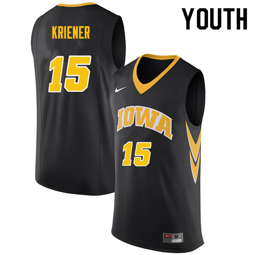 Youth #15 Ryan Kriener Iowa Hawkeyes College Basketball Jerseys Sale-Black - Click Image to Close